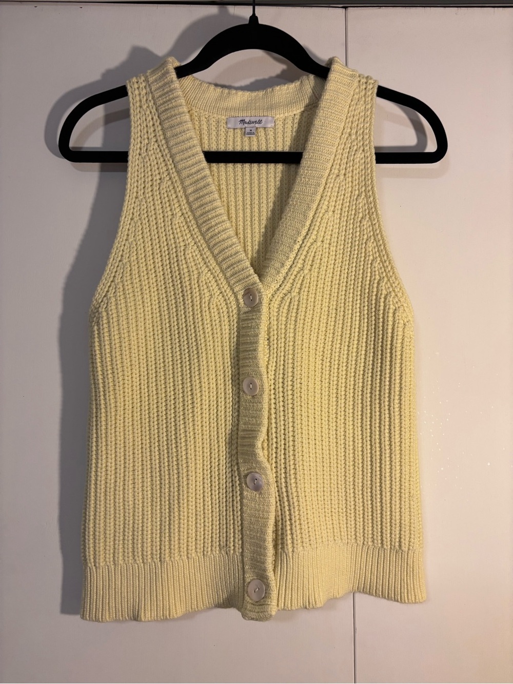 Madewell Butter Yellow Knit Button-Front Sweater Vest